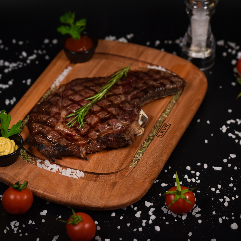 Steak on a chopping board