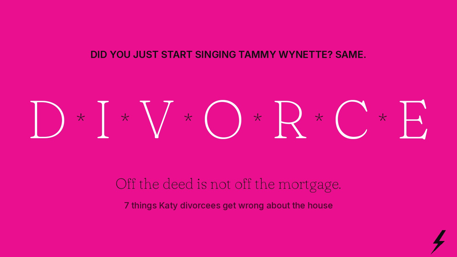 D-I-V-O-R-C-E spelled out in hot pink letters